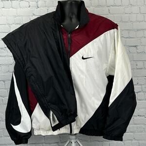 Vintage 90s Nike Color Block Tracksuit Jacket Pants Black Red Swoosh M Medium